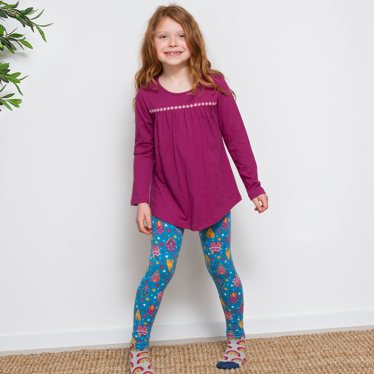 Kite Leggings - Happy Homes Blue