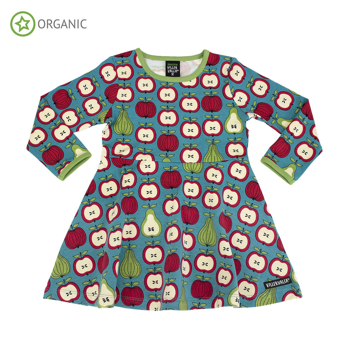 Villervalla Half Circle Dress Long Sleeve - Garden Fruit Print Fjord - The Thrifty Stork