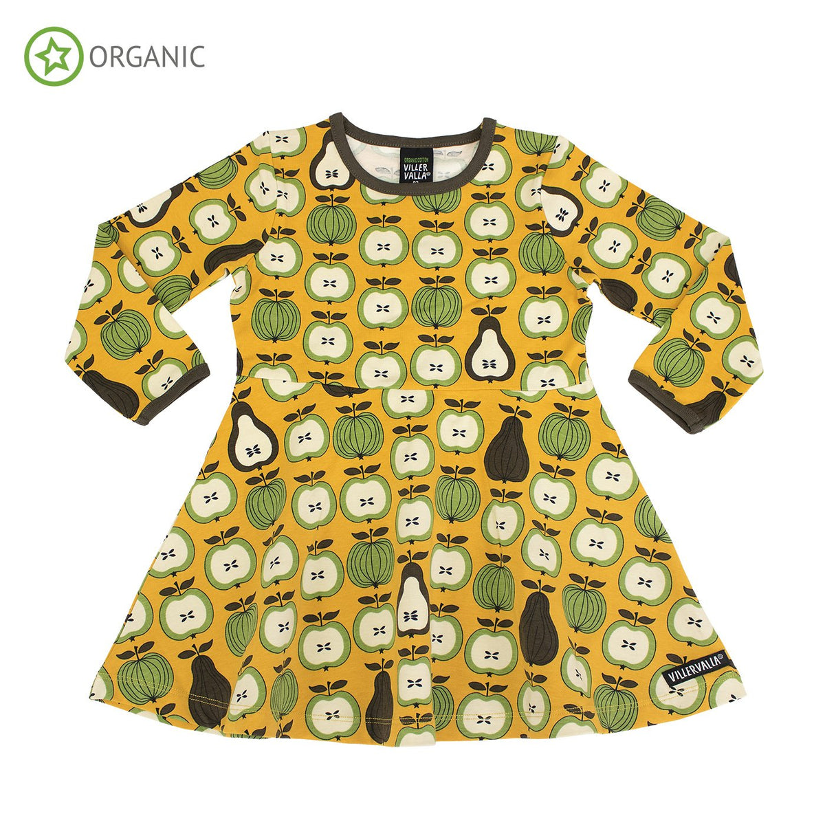 Villervalla Half Circle Dress Long Sleeve - Garden Fruit Print Honey - The Thrifty Stork
