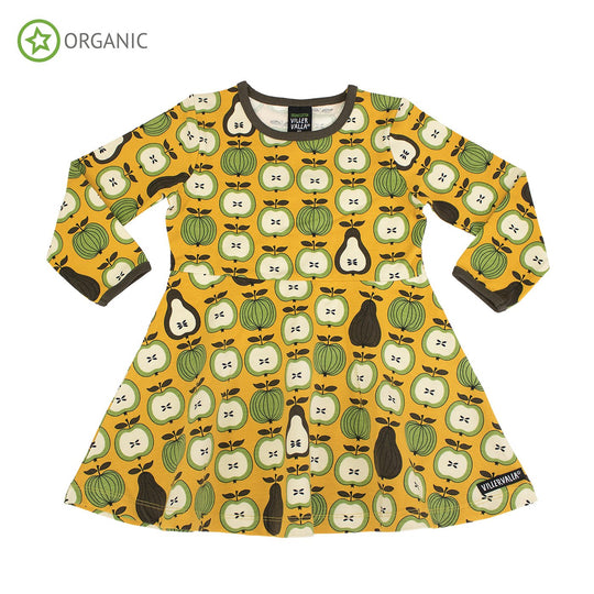 Villervalla Half Circle Dress Long Sleeve - Garden Fruit Print Honey