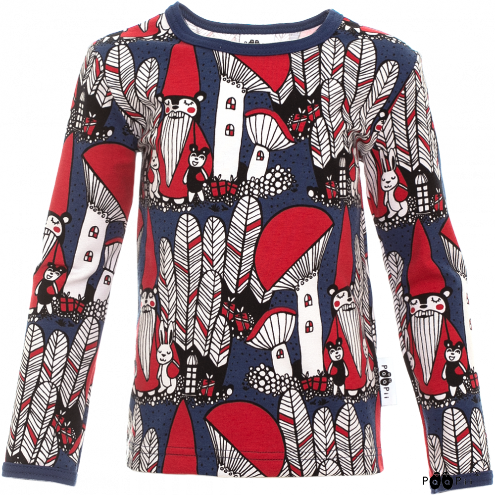 PaaPii Uljas Shirt Long Sleeve - Christmas Forest Blueberry/Red