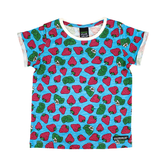 Villervalla T-Shirt Short Sleeve With Fold Up Strawberry - Aqua