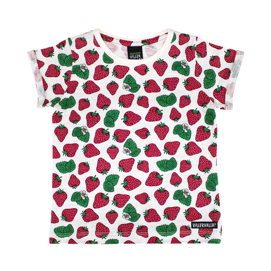 Villervalla T-Shirt With Fold Up Strawberry Print - Marble