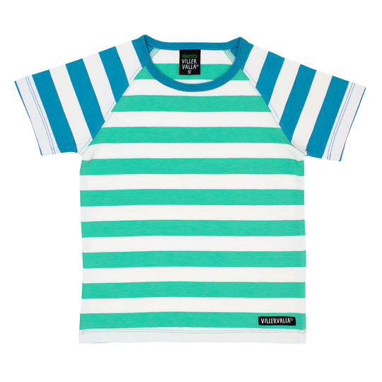 Villervalla T-Shirt Short Sleeve Stripes - Atlantis/Pear