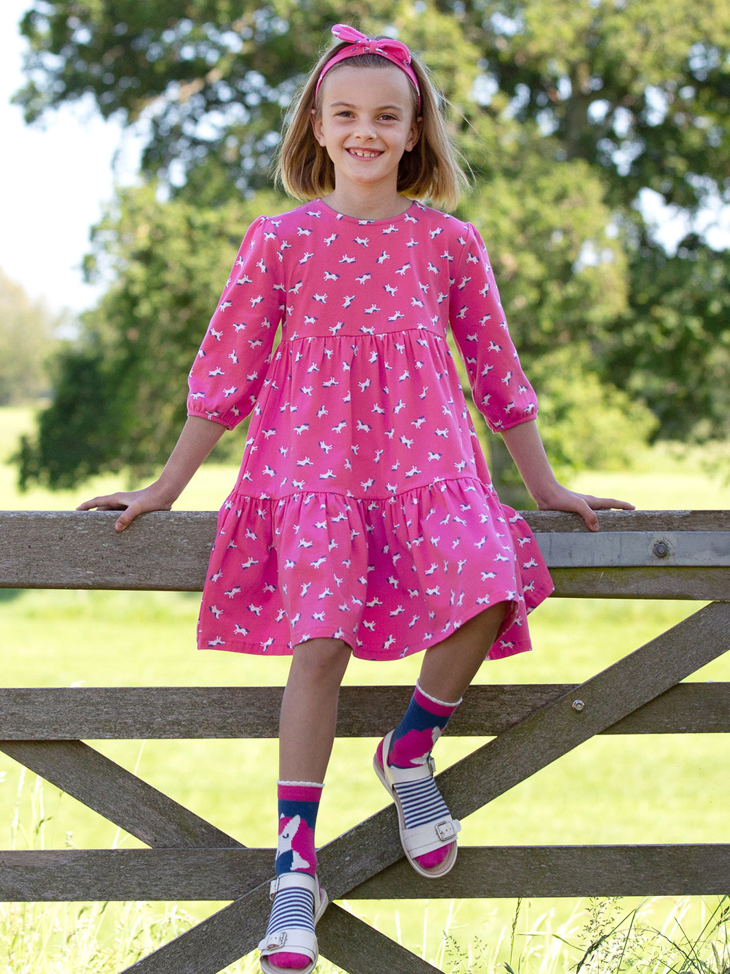 Kite Dress 3/4 Length Sleeve - Polka Pony Pink
