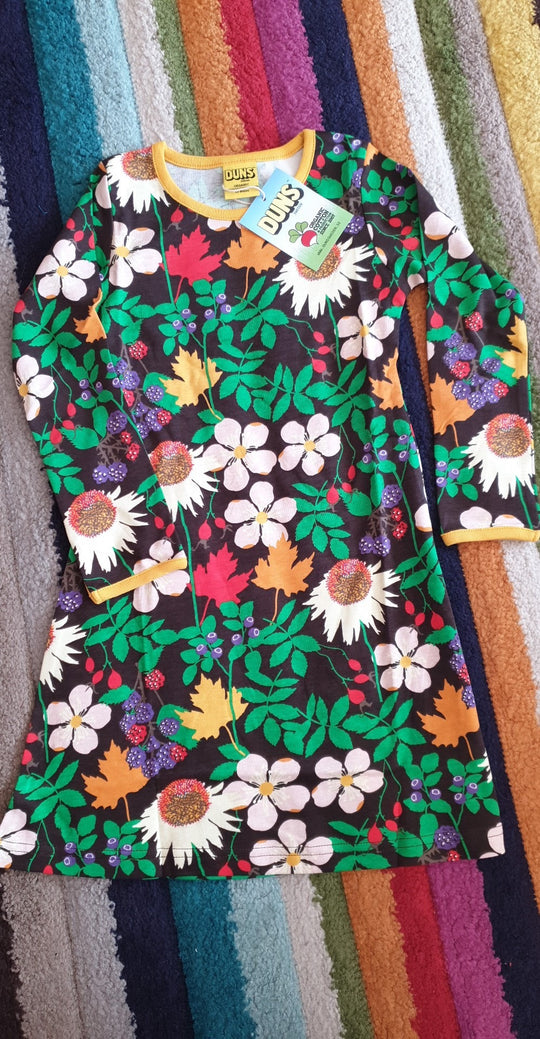 DUNS Sweden Long Sleeve Dress Autumn Flowers - Brown