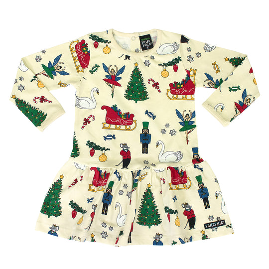 Villervalla Dress With Dropped Skirt Fairytale Print - Oat