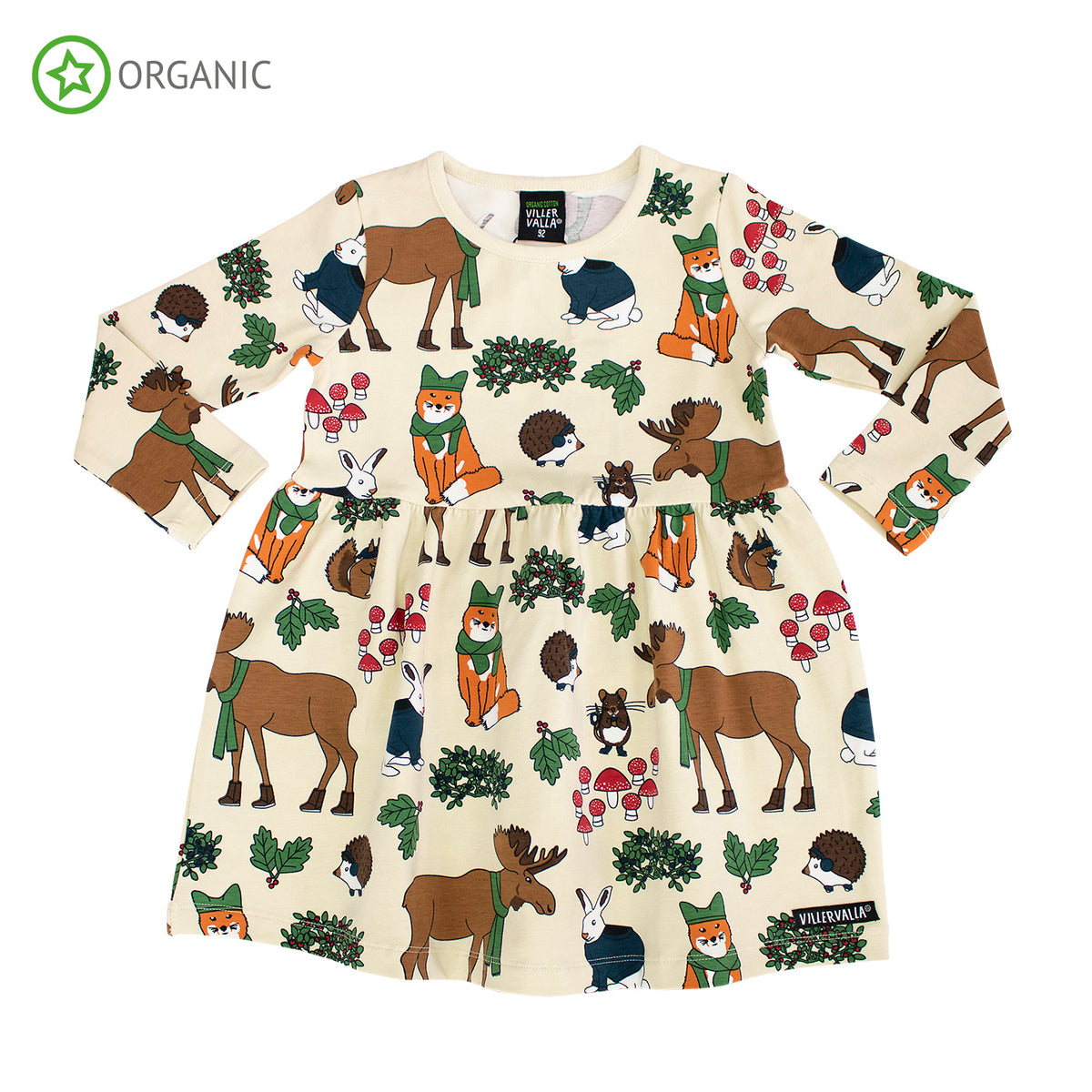 Villervalla Dress Long Sleeve With Gathering - Nordic Animals Oat