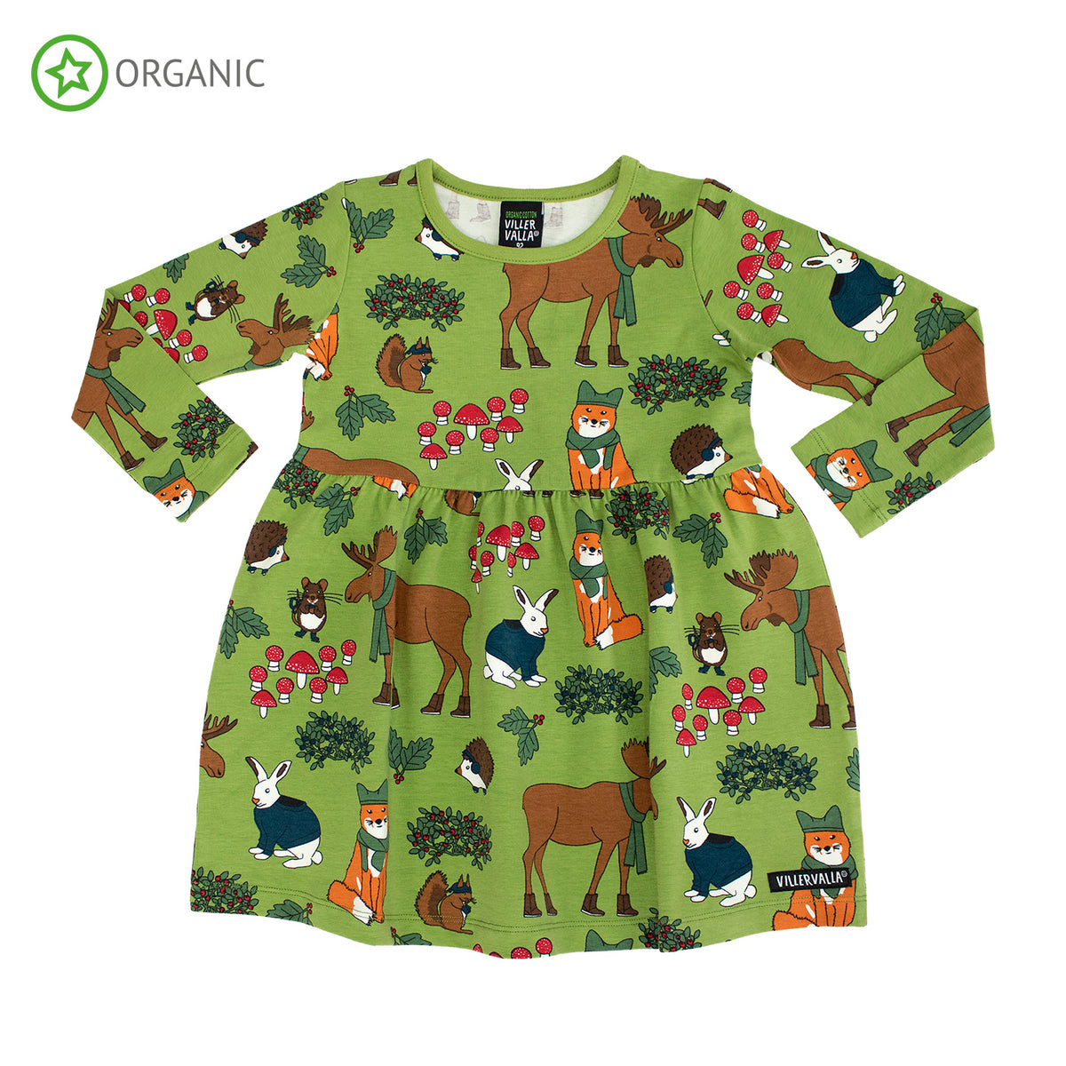 Villervalla Dress Long Sleeve With Gathering - Nordic Animals Turtle