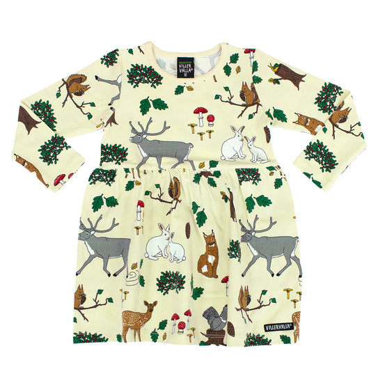 Villervalla Flared Dress Forest Print - Oat