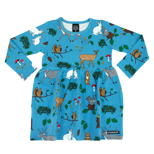 Villervalla Flared Dress Forest Print - Ocean
