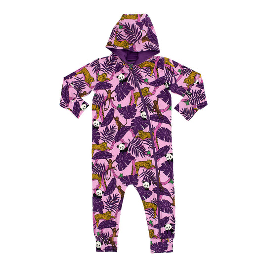 Villervalla Onesie With Hood Jungle Print - Plum