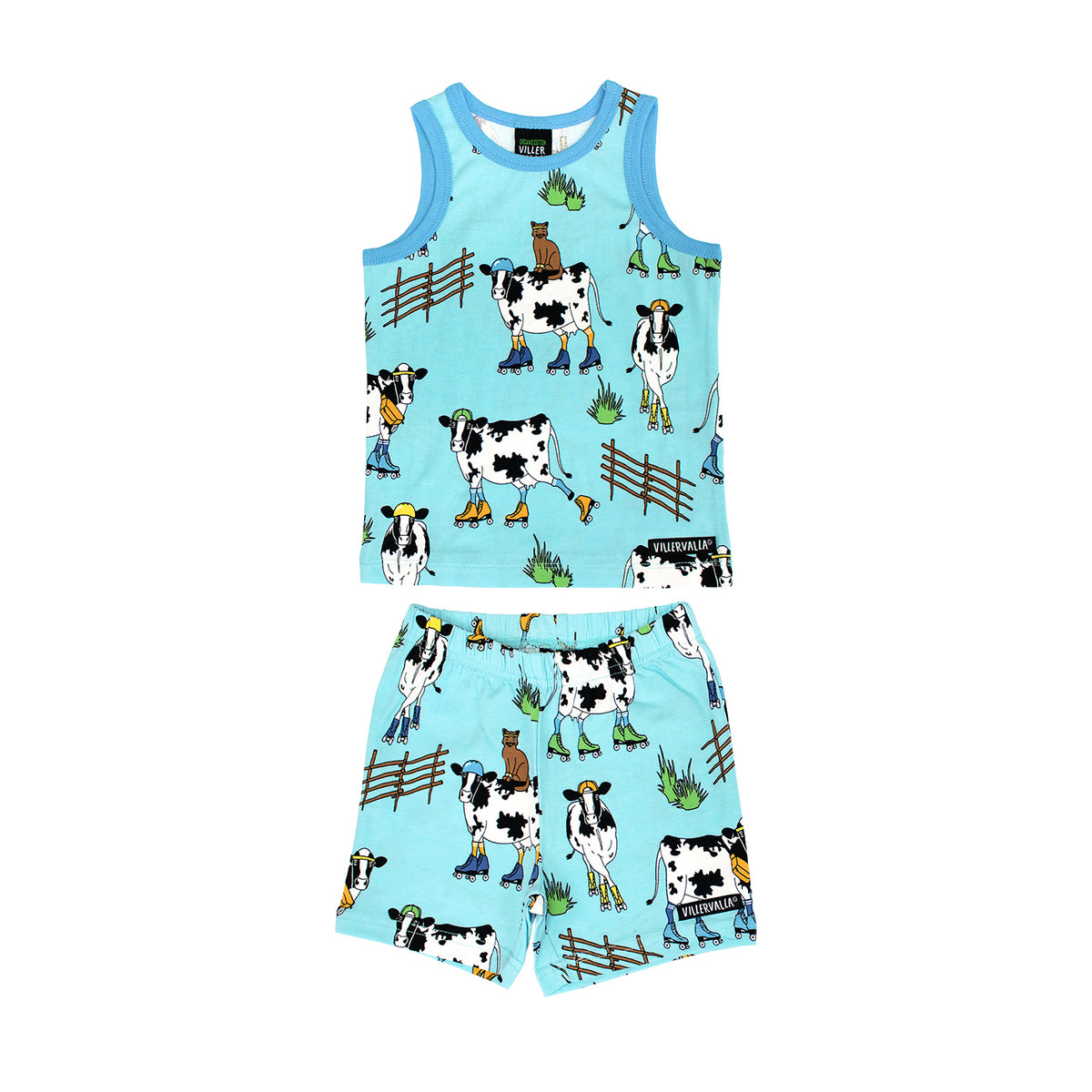 Villervalla Tank Top & Shorts Set - Roller Cow Light Aqua