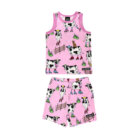 Villervalla Tank Top & Shorts Set Roller Cow Print - Light Blossom