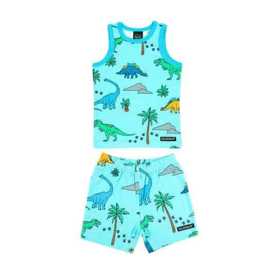 Villervalla Tank Top & Shorts Set Dino Print - Light Aruba