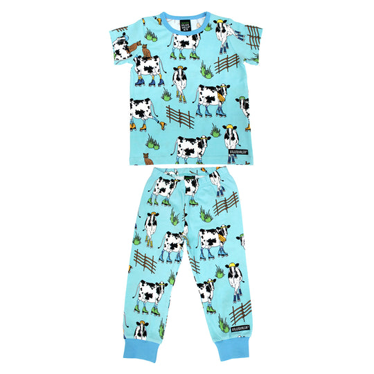 Villervalla T-Shirt & Trousers Set Roller Cow Print - Light Aqua