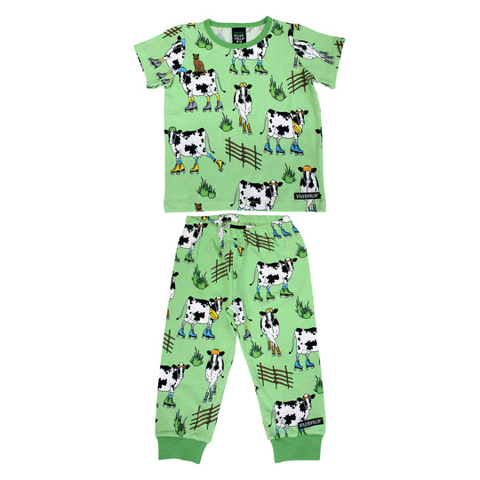 Villervalla T-Shirt & Trousers Set Roller Cow Print - Soft Pea