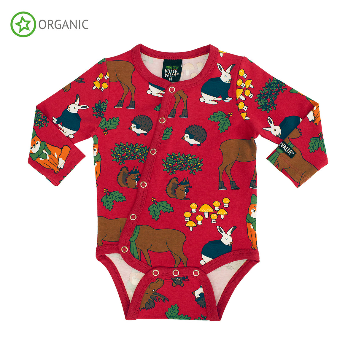 Villervalla Body Long Sleeve Slanted Opening - Nordic Animals Tango