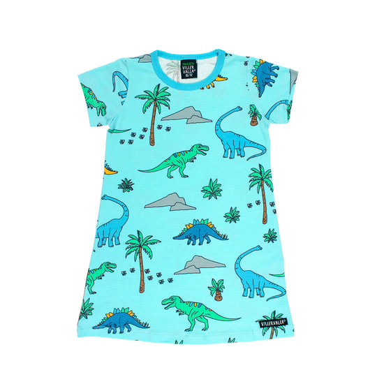 Villervalla Dress Short Sleeve Dino Print - Light Aruba