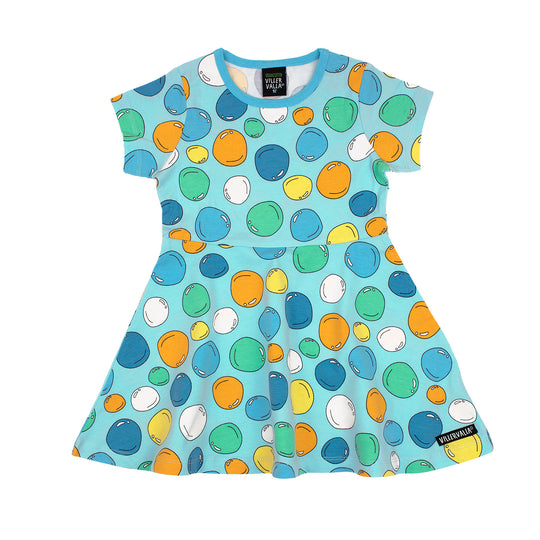 Villervalla Half Circle Dress Short Sleeve Bubble Print - Light Aruba