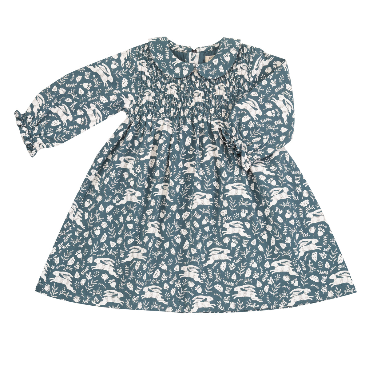Pigeon Smock Dress With Peter Pan Collar Long Sleeve - Hares Teal