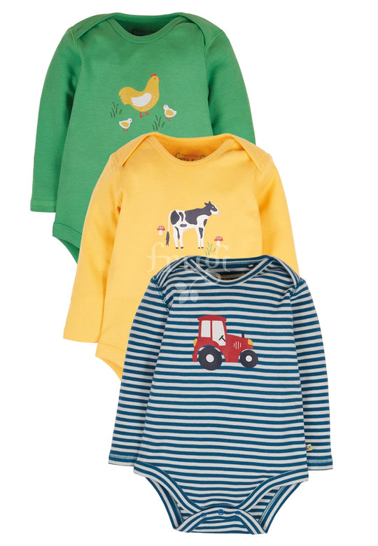 Frugi Super Special 3 Pack Body - Blue Stripe/Farm