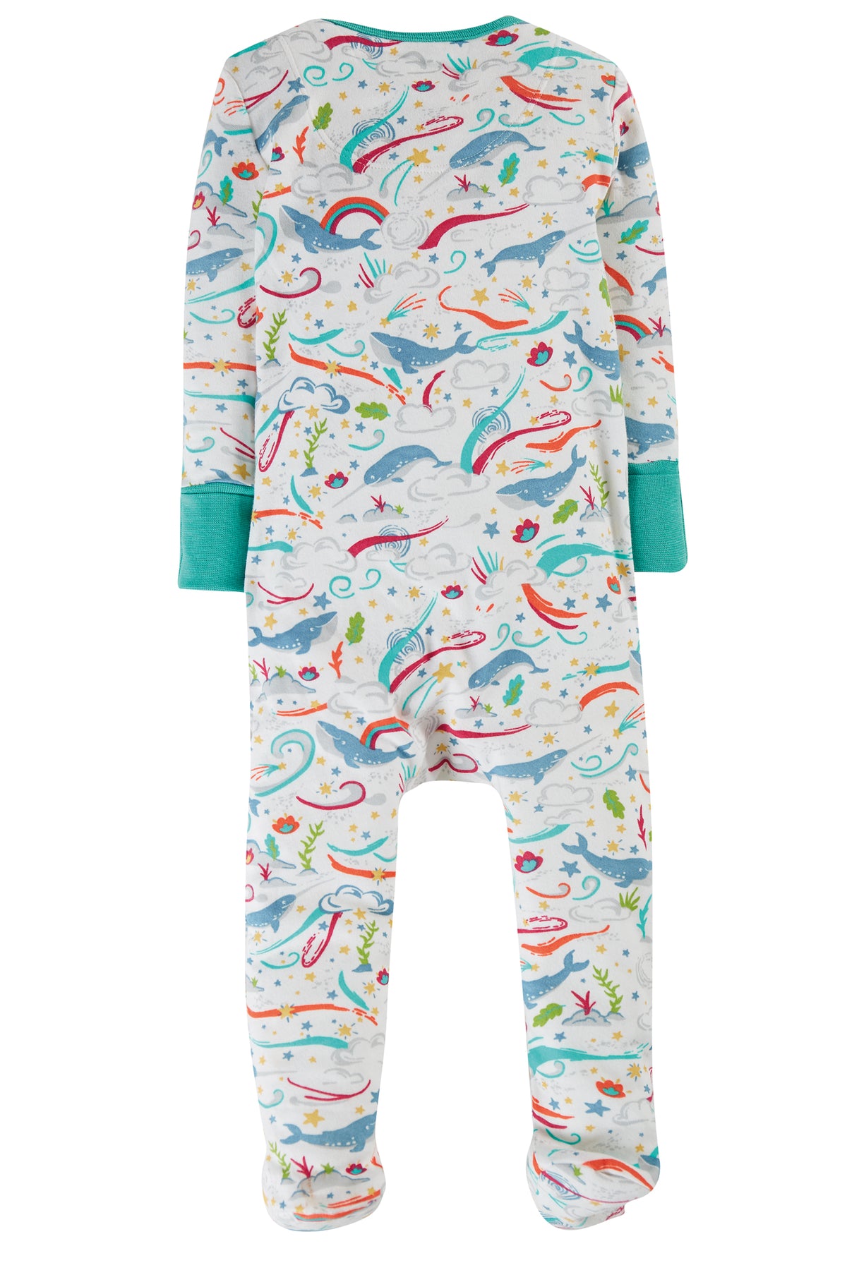 Frugi Zip Up Babygrow - Soft White Cosmic Wave