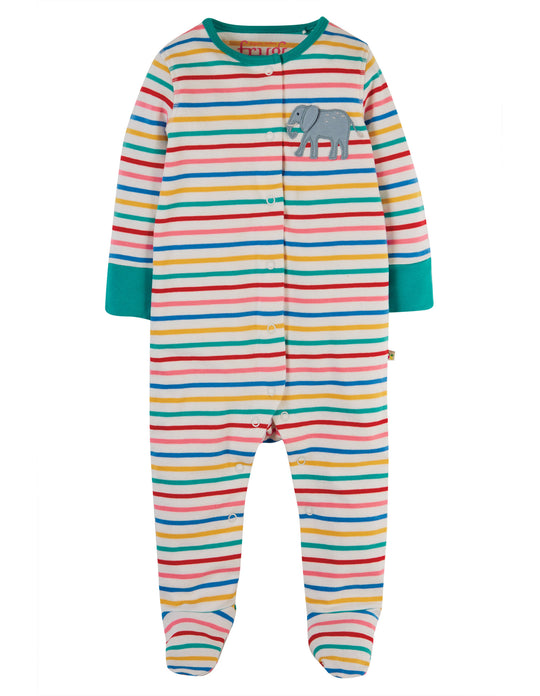 Frugi Lovely Applique Babygrow - Soft Multistripe/Elephant