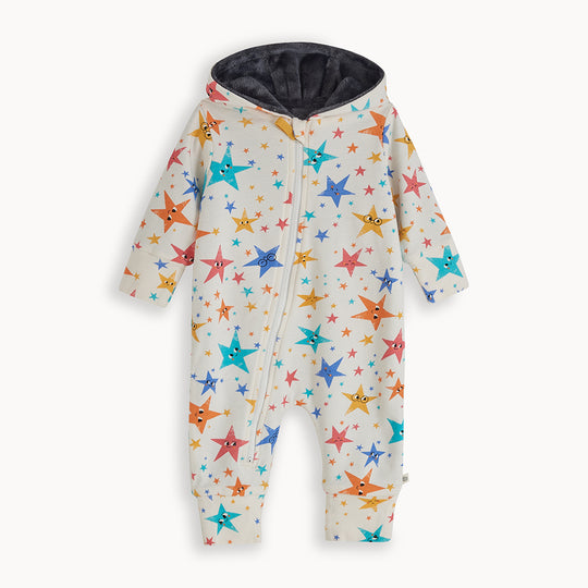 The Bonnie Mob Billy Hooded Onesie / Snowsuit Lined With Faux Fur - Stars