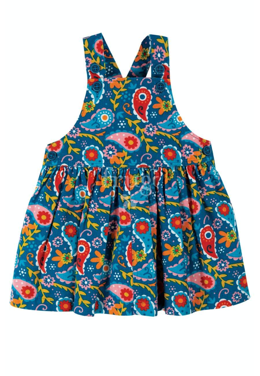 New Release Frugi Pippin Cord Pinafore Pixie Paisley - The Thrifty Stork