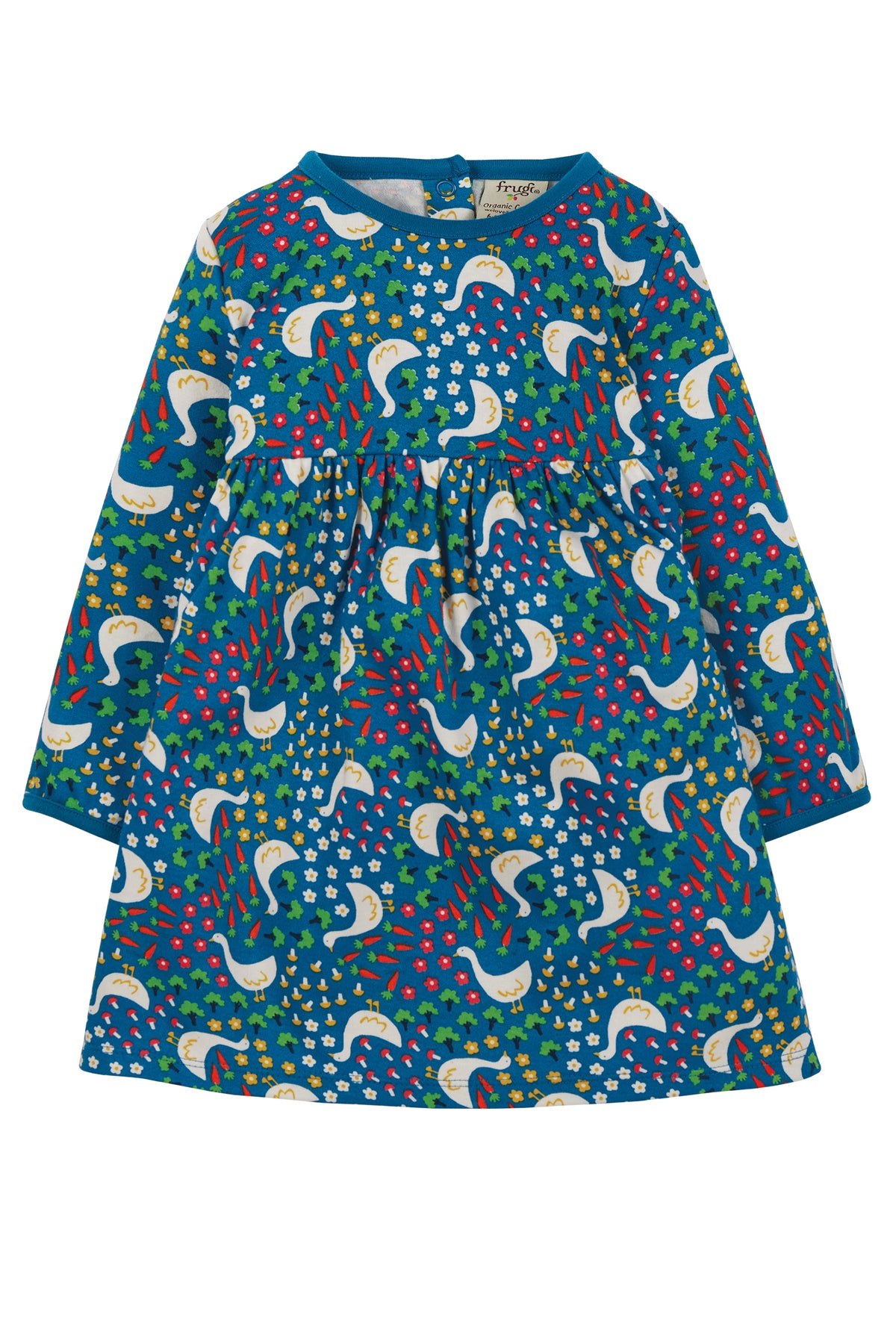 Frugi Dani Dress Long Sleeve - Blue Springtime Geese