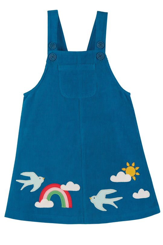 Frugi Mikko Dungaree Dress - Loch Blue/Birds