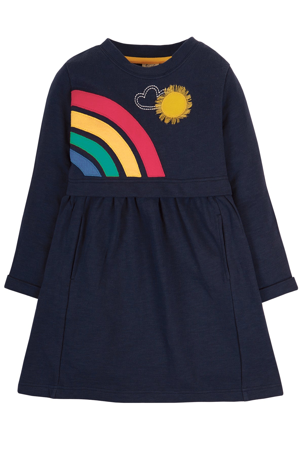 Frugi Leia Loopback Dress Long Sleeve - Indigo/Rainbow