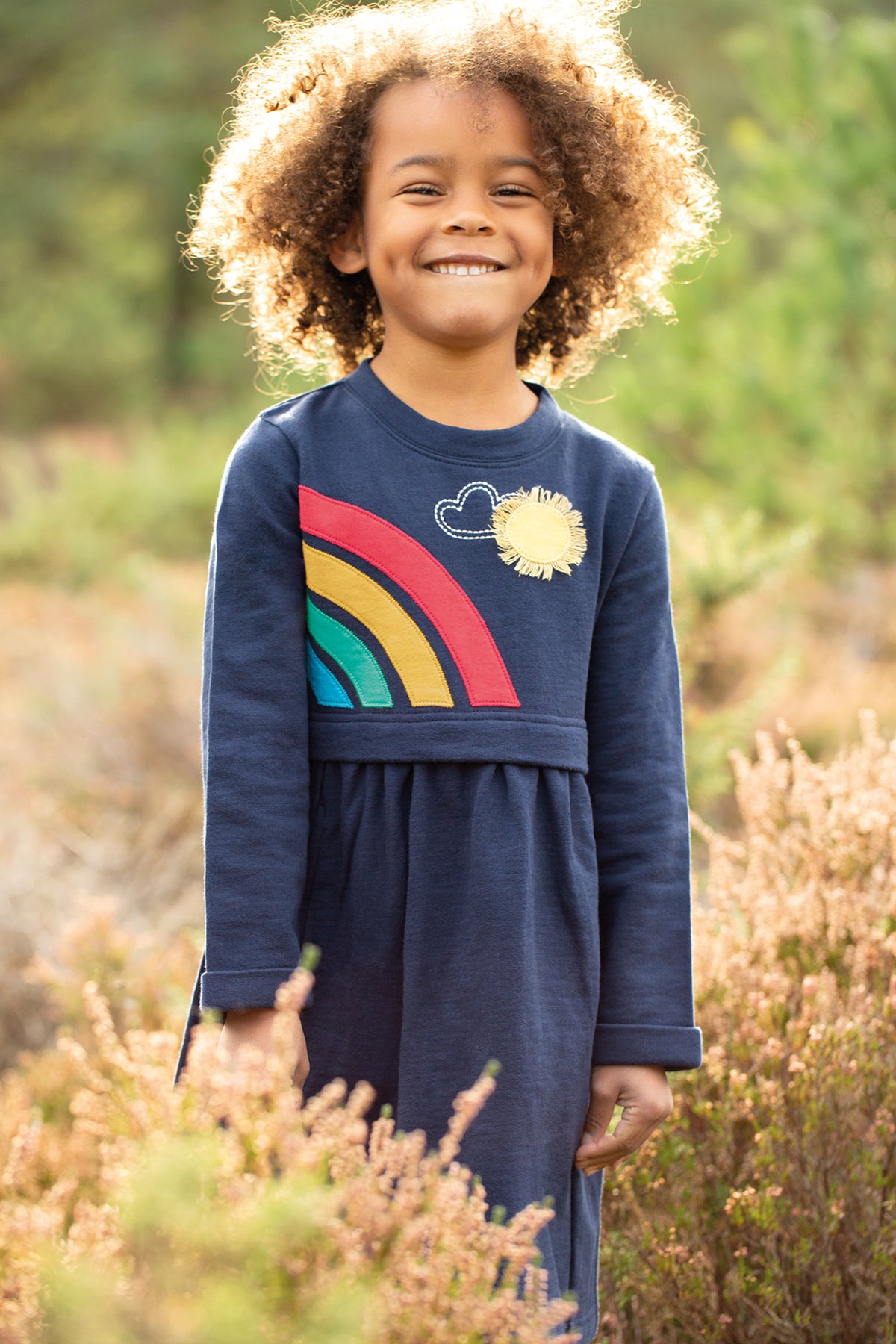 Frugi Leia Loopback Dress Long Sleeve - Indigo/Rainbow