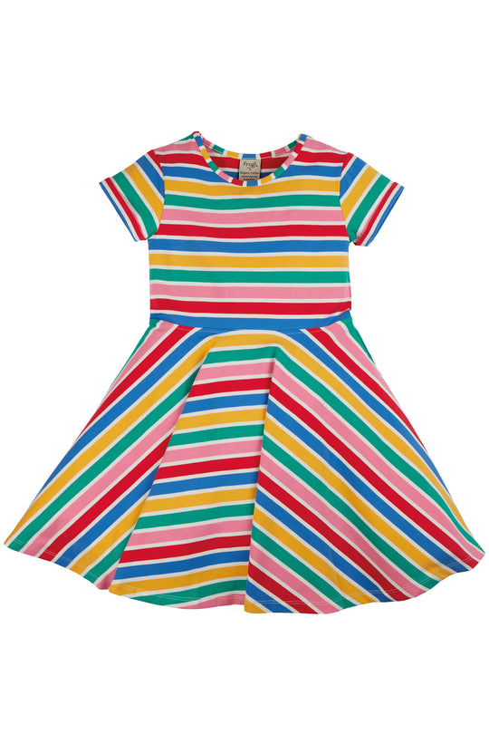 Frugi Spring Skater Dress Short Sleeve - Soft White Multi Stripe