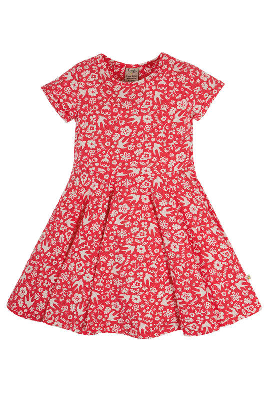 Frugi Spring Skater Dress Short Sleeve - Watermelon Bloom
