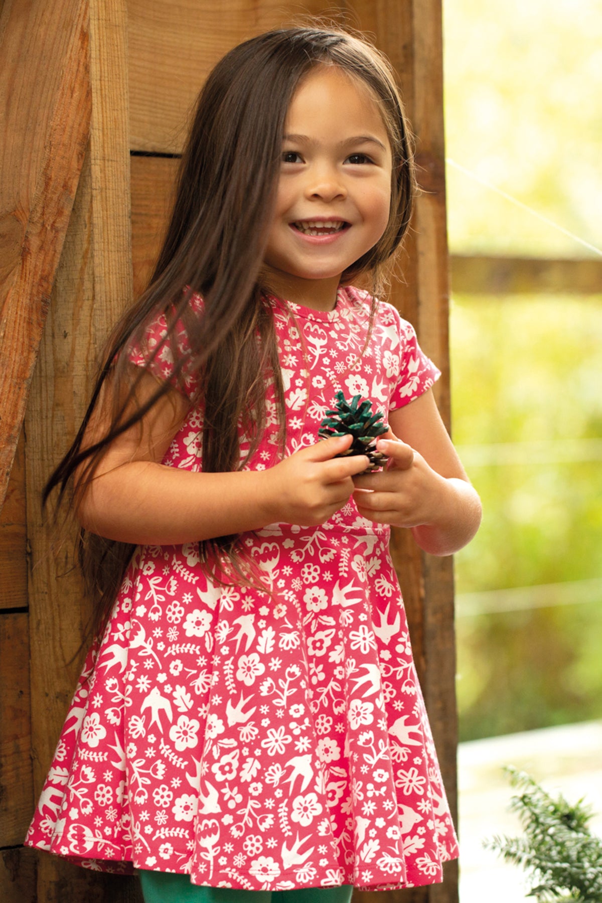 Frugi Spring Skater Dress Short Sleeve - Watermelon Bloom