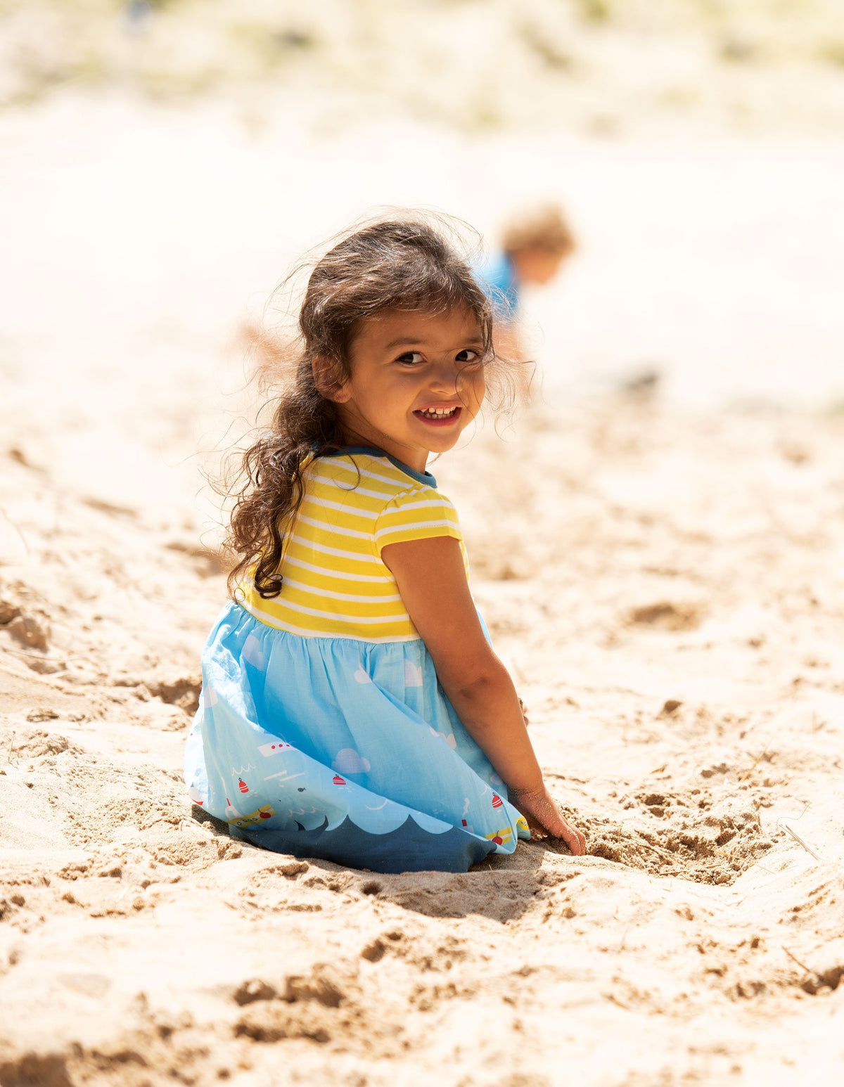Frugi Demelza Dress Fresh Yellow Stripe/Bird