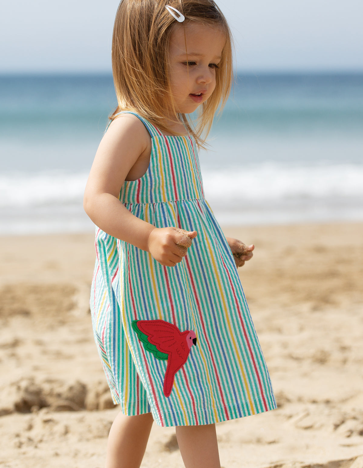 Frugi Alma Summer Dress Sleeveless - Multi Stripe/Parakeet
