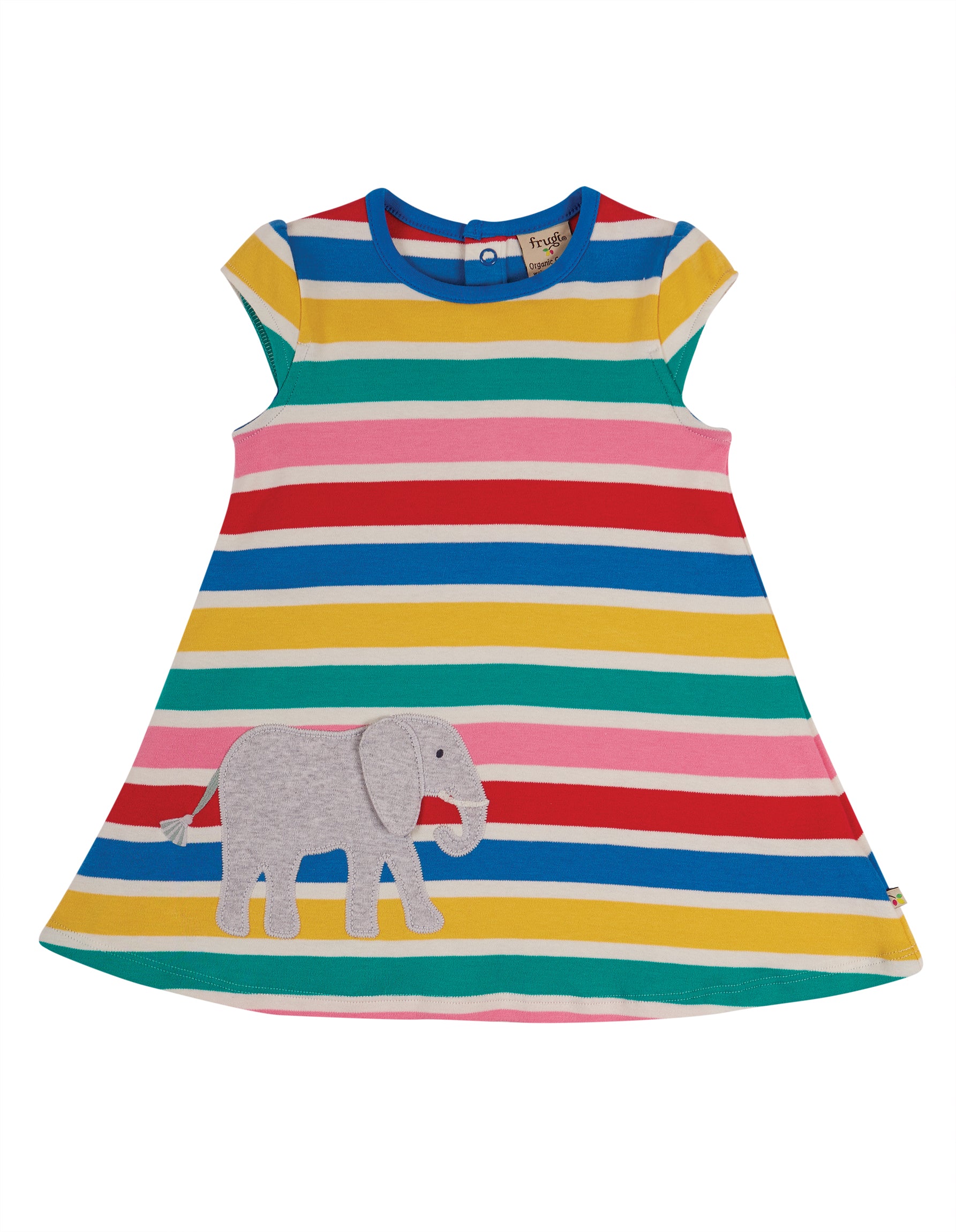 Frugi Gianna Applique Dress - Rainbow Multistripe/Elephant *