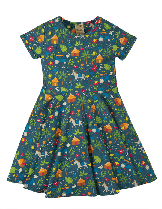 Frugi Spring Skater Dress Short Sleeve - Indigo Farm - Indie Exclusive!