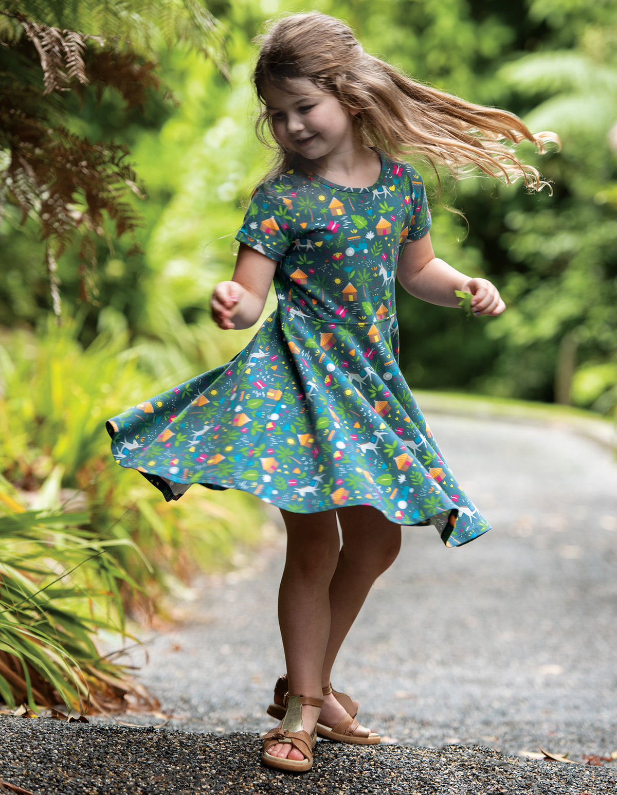 Frugi Spring Skater Dress Short Sleeve - Indigo Farm (Indie Exclusive)