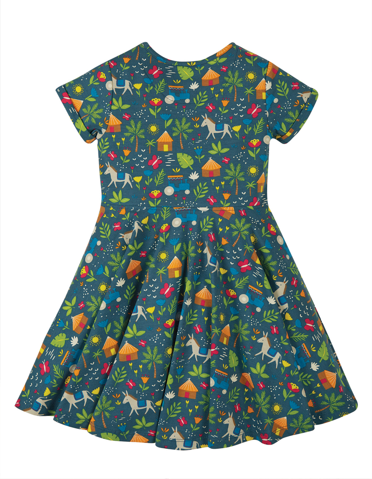 Frugi Spring Skater Dress Short Sleeve - Indigo Farm (Indie Exclusive)