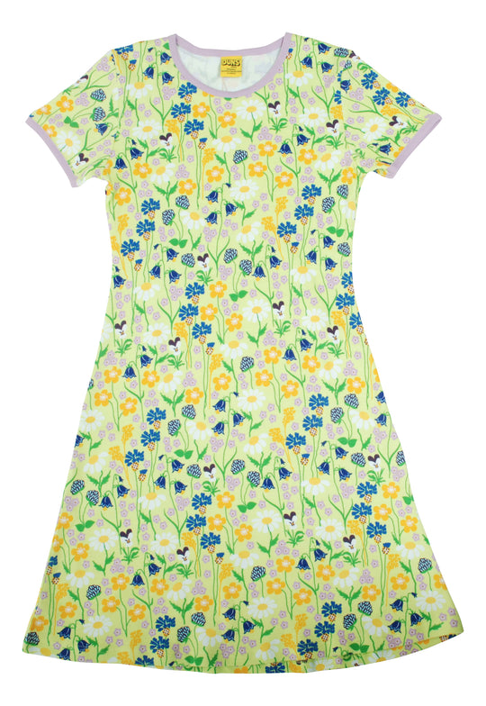 DUNS Sweden Short Sleeve Dress - Midsummer Flowers Sharp Green