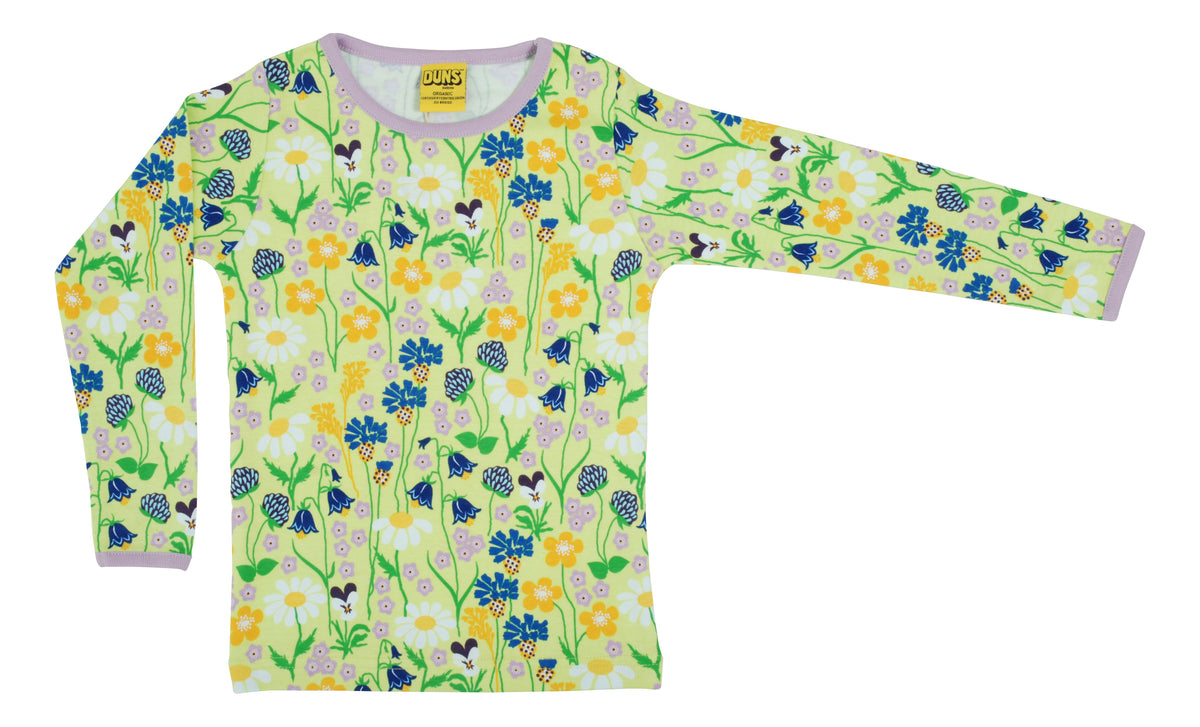 DUNS Sweden Top Long Sleeve - Midsummer Flowers Sharp Green