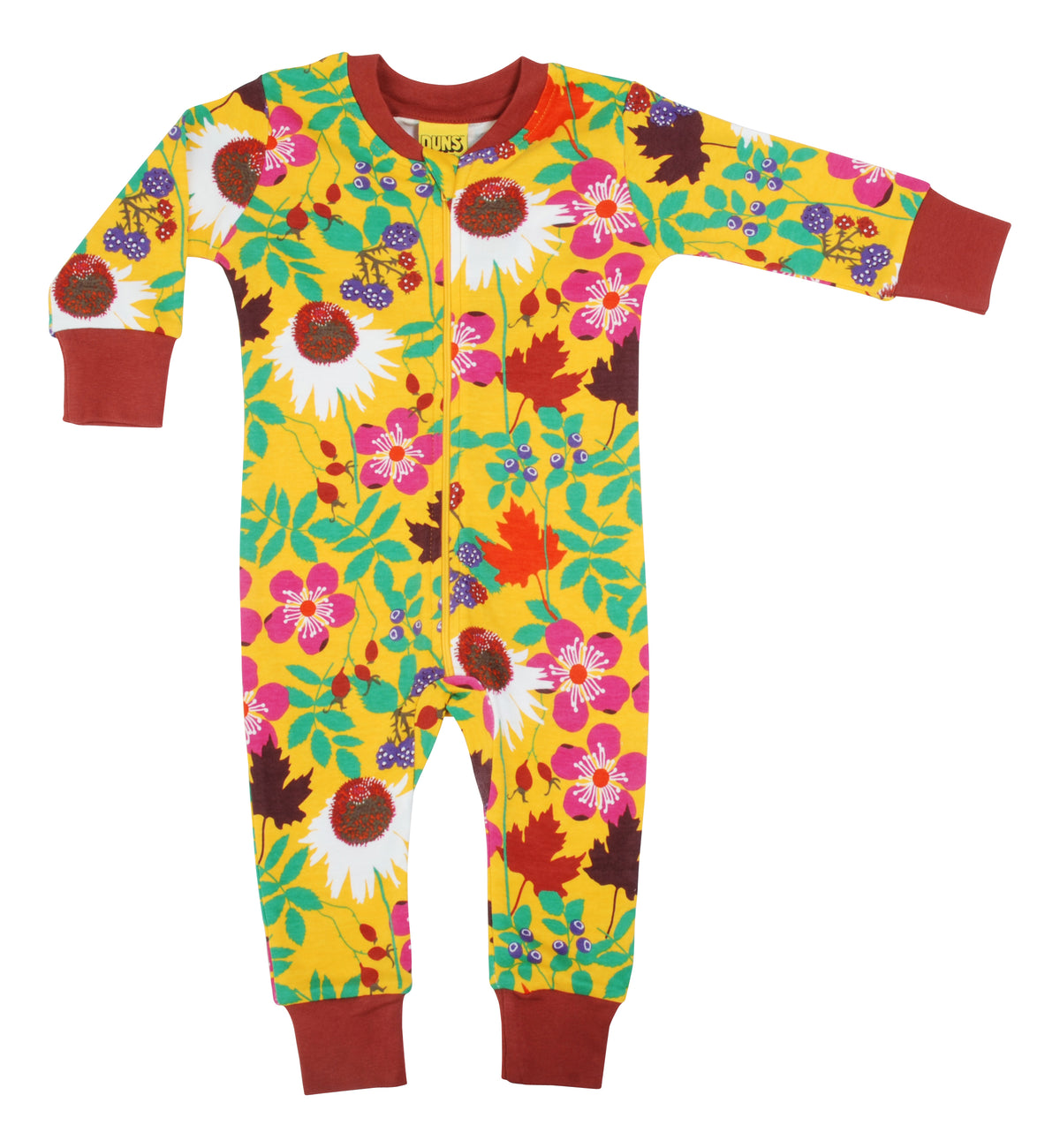 DUNS Sweden Zip Suit Long Sleeve - Autumn Flowers Yellow