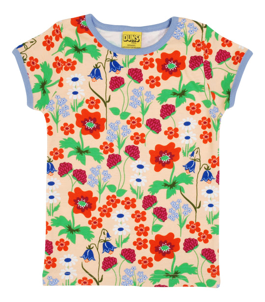 DUNS Sweden Short Sleeve Top Summer Flowers - Bleached Apricot