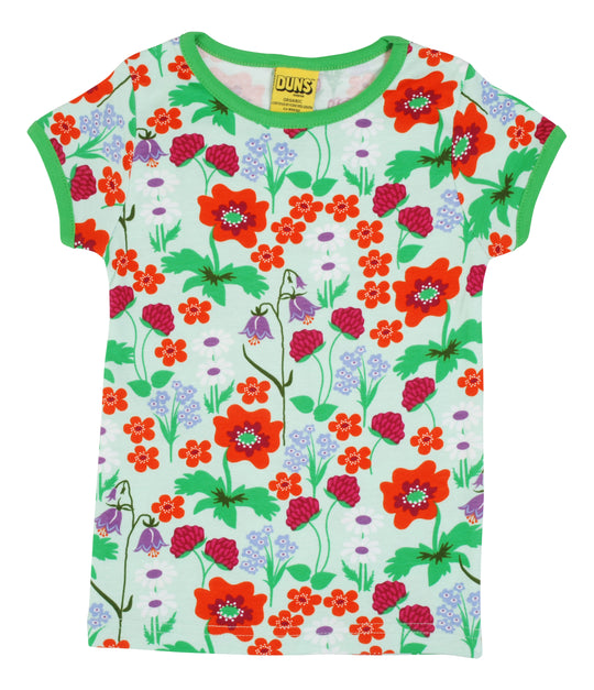 DUNS Sweden Short Sleeve Top Summer Flowers - Bay Green