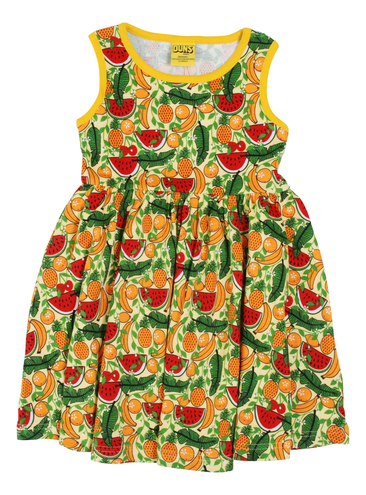 DUNS Sweden Tropical sleeveless dress in gentle organic cotton at The Thrifty Stork.