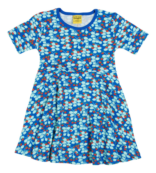 DUNS Sweden Short Sleeve Skater Dress Wild Strawberries - Blue